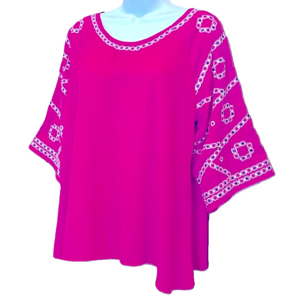 Miami Hot Pink SS Top w/Embellished ¾ Sleeves (NEW) - Picture 5 of 10